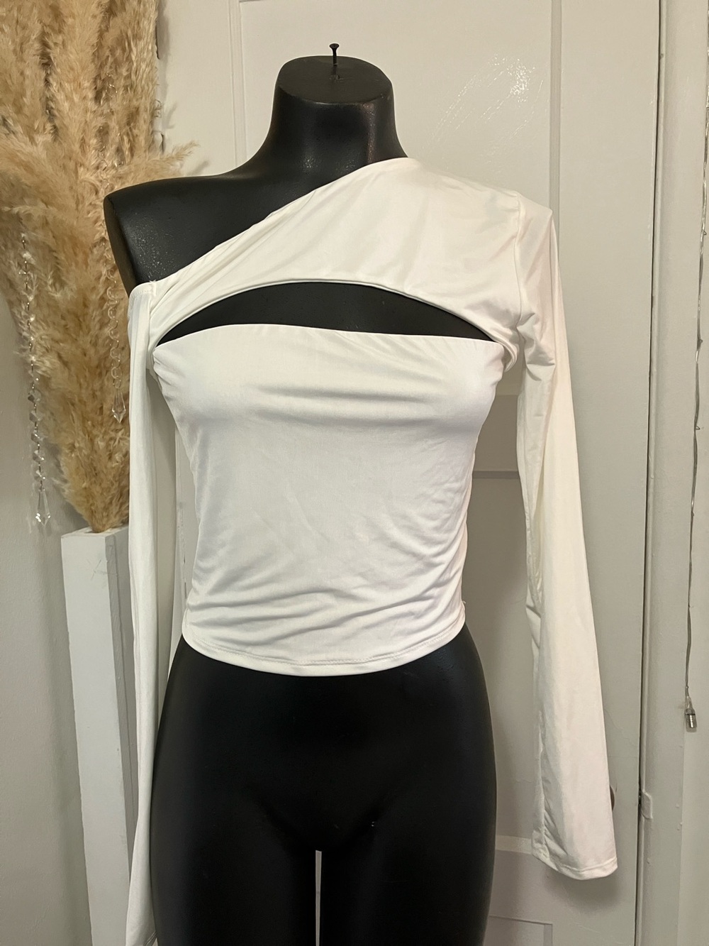 Fashion Nova White One-Shoulder Long Sleeve Cutout Top